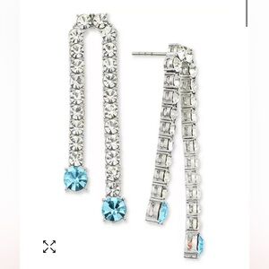 On 34th Crystal Silver-tone Double Chain Drop Earrings. Blue Crystal accent. NWT
